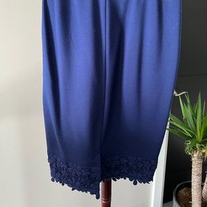 Lace-trimmed navy pencil skirt